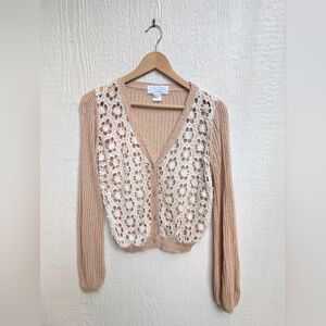 The Cue Cher Qu Anthropologie Floral Open Knit CroppedCotton Cardigan Sz Small